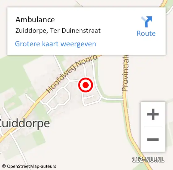 Locatie op kaart van de 112 melding: Ambulance Zuiddorpe, Ter Duinenstraat op 13 augustus 2018 18:29