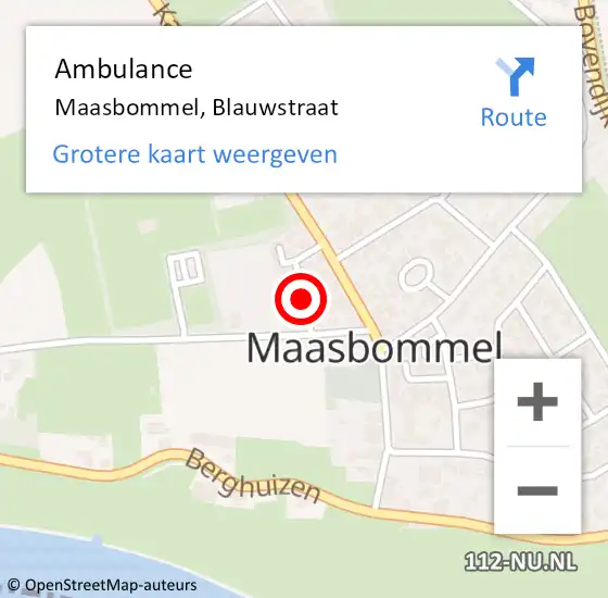 Locatie op kaart van de 112 melding: Ambulance Maasbommel, Blauwstraat op 13 augustus 2018 18:31