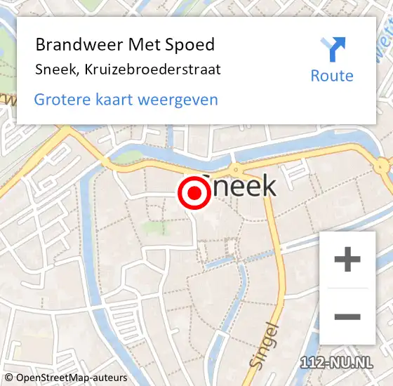 Locatie op kaart van de 112 melding: Brandweer Met Spoed Naar Sneek, Kruizebroederstraat op 13 augustus 2018 19:17