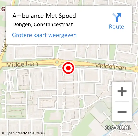 Locatie op kaart van de 112 melding: Ambulance Met Spoed Naar Dongen, Constancestraat op 13 augustus 2018 19:37