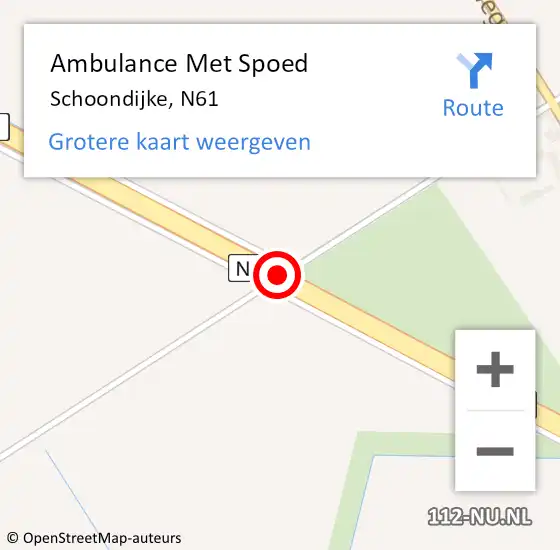 Locatie op kaart van de 112 melding: Ambulance Met Spoed Naar Schoondijke, N61 op 13 augustus 2018 20:04