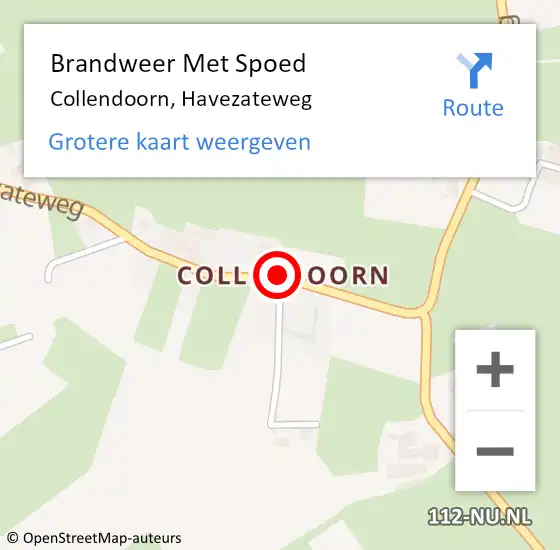 Locatie op kaart van de 112 melding: Brandweer Met Spoed Naar Collendoorn, Havezateweg op 13 augustus 2018 21:02