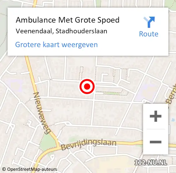 Locatie op kaart van de 112 melding: Ambulance Met Grote Spoed Naar Veenendaal, Stadhouderslaan op 13 augustus 2018 21:42