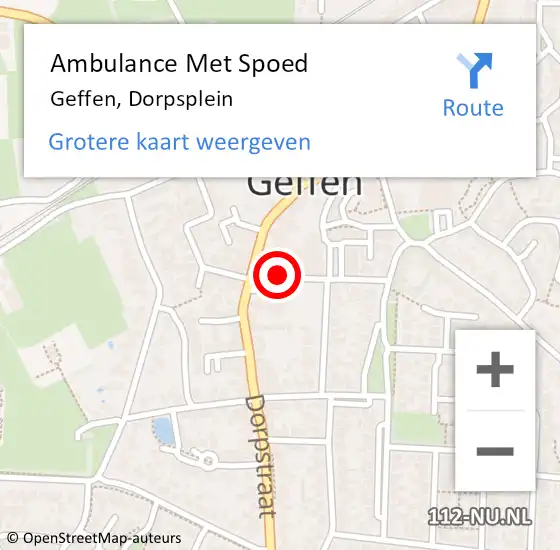 Locatie op kaart van de 112 melding: Ambulance Met Spoed Naar Geffen, Dorpsplein op 13 augustus 2018 22:45