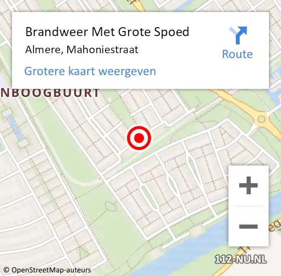 Locatie op kaart van de 112 melding: Brandweer Met Grote Spoed Naar Almere, Mahoniestraat op 14 augustus 2018 00:45