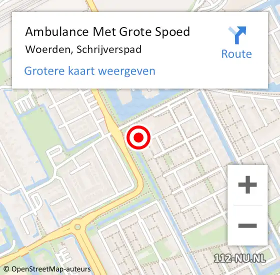 Locatie op kaart van de 112 melding: Ambulance Met Grote Spoed Naar Woerden, Schrijverspad op 14 augustus 2018 03:47