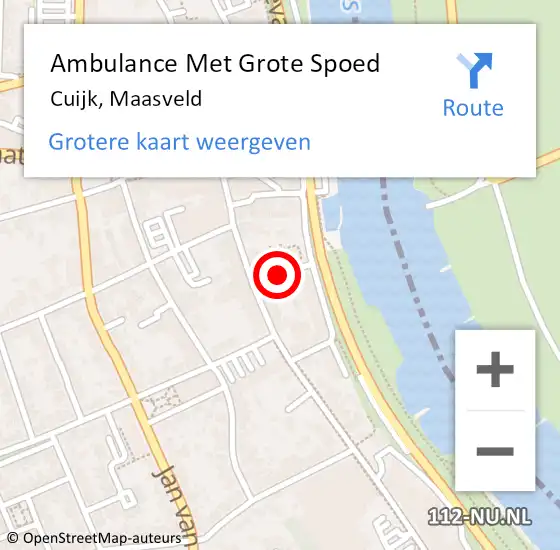 Locatie op kaart van de 112 melding: Ambulance Met Grote Spoed Naar Cuijk, Maasveld op 14 augustus 2018 04:02