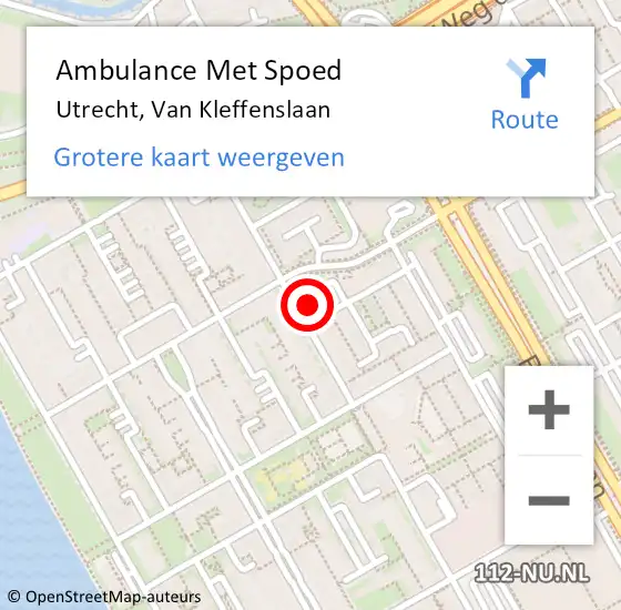 Locatie op kaart van de 112 melding: Ambulance Met Spoed Naar Utrecht, Van Kleffenslaan op 14 augustus 2018 05:46