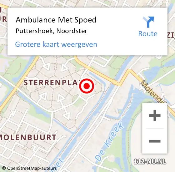Locatie op kaart van de 112 melding: Ambulance Met Spoed Naar Puttershoek, Noordster op 14 augustus 2018 06:45