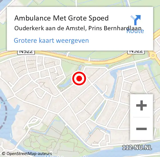 Locatie op kaart van de 112 melding: Ambulance Met Grote Spoed Naar Ouderkerk aan de Amstel, Prins Bernhardlaan op 14 augustus 2018 06:59