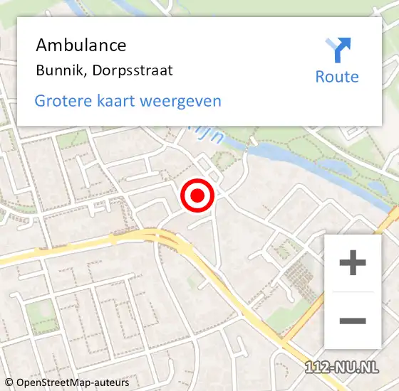 Locatie op kaart van de 112 melding: Ambulance Bunnik, Dorpsstraat op 14 augustus 2018 07:57