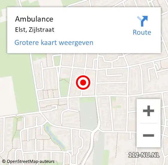 Locatie op kaart van de 112 melding: Ambulance Elst, Zijlstraat op 14 augustus 2018 08:07
