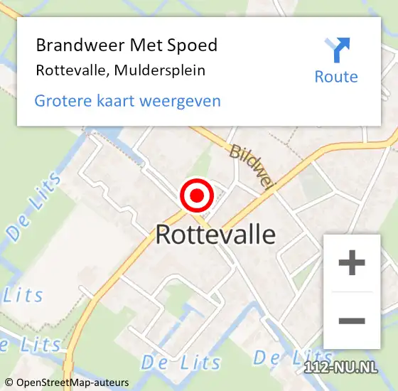 Locatie op kaart van de 112 melding: Brandweer Met Spoed Naar Rottevalle, Muldersplein op 5 maart 2014 23:34