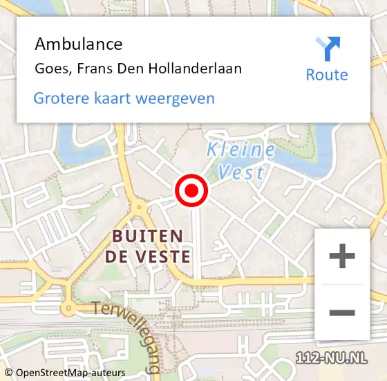 Locatie op kaart van de 112 melding: Ambulance Goes, Frans Den Hollanderlaan op 14 augustus 2018 08:34