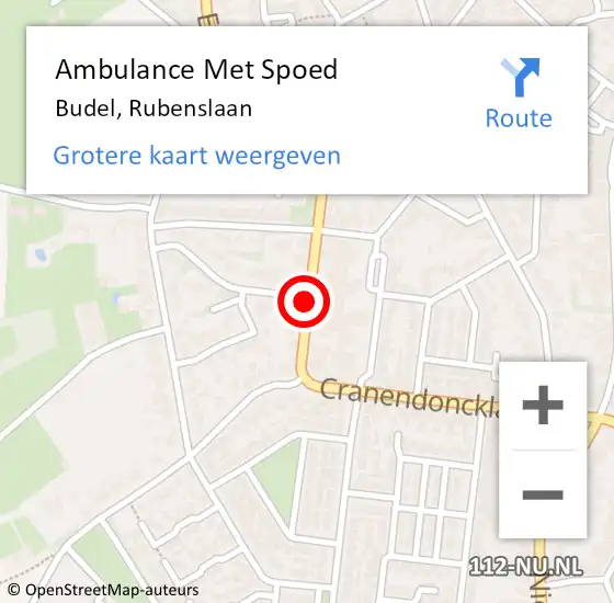 Locatie op kaart van de 112 melding: Ambulance Met Spoed Naar Budel, Rubenslaan op 14 augustus 2018 08:51