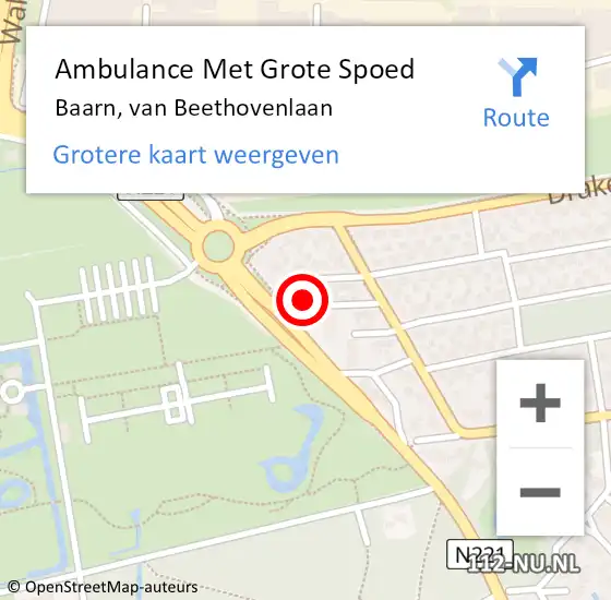 Locatie op kaart van de 112 melding: Ambulance Met Grote Spoed Naar Baarn, van Beethovenlaan op 14 augustus 2018 09:03