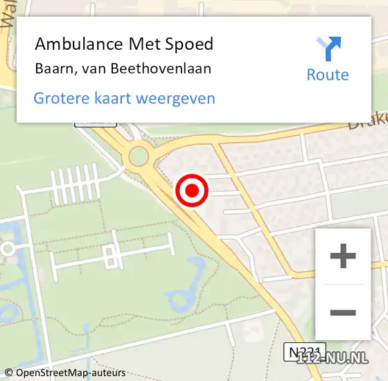 Locatie op kaart van de 112 melding: Ambulance Met Spoed Naar Baarn, van Beethovenlaan op 14 augustus 2018 09:34