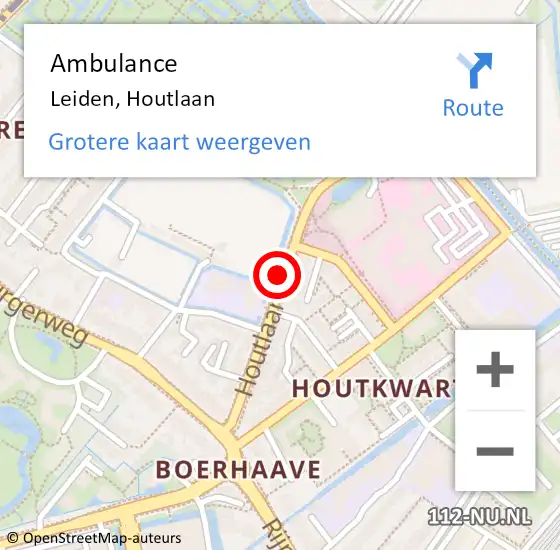 Locatie op kaart van de 112 melding: Ambulance Leiden, Houtlaan op 14 augustus 2018 09:46