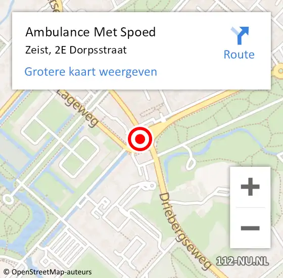 Locatie op kaart van de 112 melding: Ambulance Met Spoed Naar Zeist, 2E Dorpsstraat op 14 augustus 2018 10:03