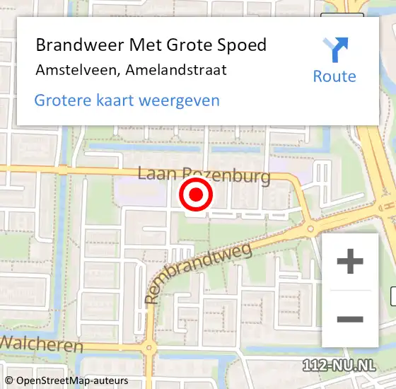 Locatie op kaart van de 112 melding: Brandweer Met Grote Spoed Naar Amstelveen, Amelandstraat op 14 augustus 2018 10:24