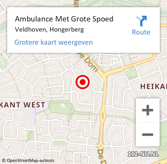 Locatie op kaart van de 112 melding: Ambulance Met Grote Spoed Naar Veldhoven, Hongerberg op 14 augustus 2018 10:37