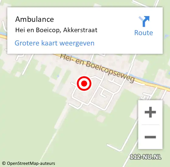 Locatie op kaart van de 112 melding: Ambulance Hei en Boeicop, Akkerstraat op 14 augustus 2018 10:52