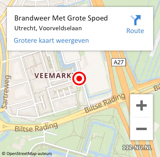 Locatie op kaart van de 112 melding: Brandweer Met Grote Spoed Naar Utrecht, Voorveldselaan op 14 augustus 2018 11:07