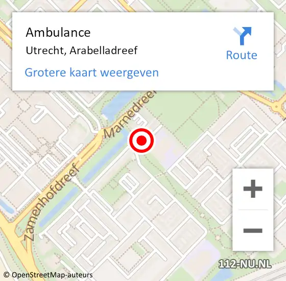 Locatie op kaart van de 112 melding: Ambulance Utrecht, Arabelladreef op 14 augustus 2018 11:10