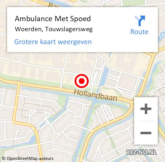 Locatie op kaart van de 112 melding: Ambulance Met Spoed Naar Woerden, Touwslagersweg op 14 augustus 2018 12:00