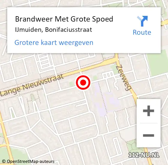 Locatie op kaart van de 112 melding: Brandweer Met Grote Spoed Naar IJmuiden, Bonifaciusstraat op 14 augustus 2018 12:33