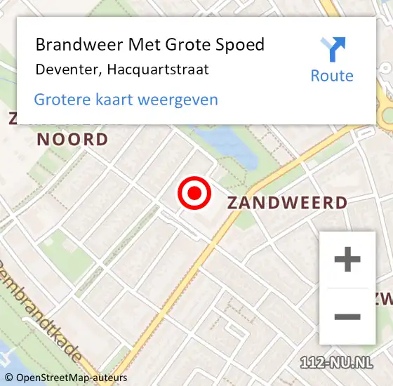 Locatie op kaart van de 112 melding: Brandweer Met Grote Spoed Naar Deventer, Hacquartstraat op 14 augustus 2018 13:22