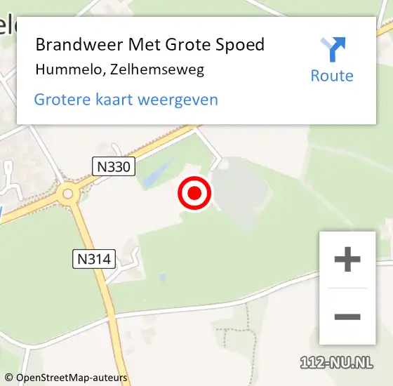 Locatie op kaart van de 112 melding: Brandweer Met Grote Spoed Naar Hummelo, Zelhemseweg op 14 augustus 2018 13:54