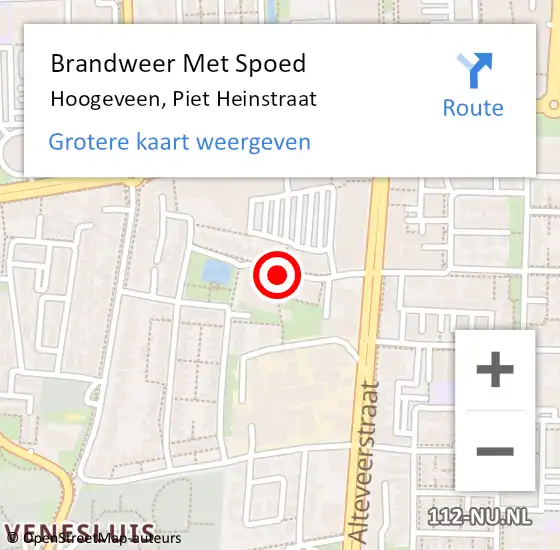 Locatie op kaart van de 112 melding: Brandweer Met Spoed Naar Hoogeveen, Piet Heinstraat op 14 augustus 2018 14:08