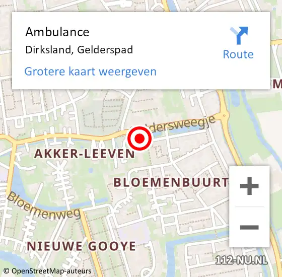 Locatie op kaart van de 112 melding: Ambulance Dirksland, Gelderspad op 14 augustus 2018 14:39