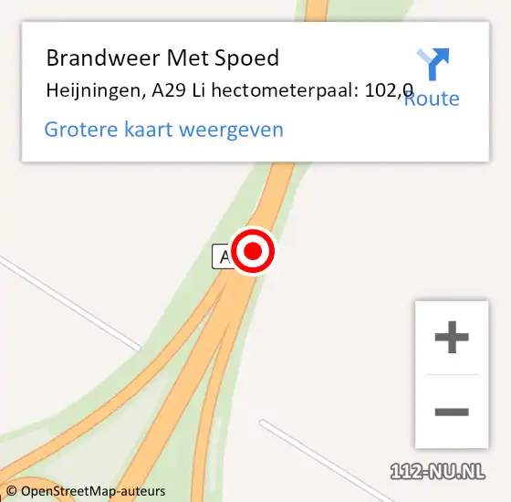 Locatie op kaart van de 112 melding: Brandweer Met Spoed Naar Heijningen, A29 Li hectometerpaal: 102,0 op 14 augustus 2018 15:09