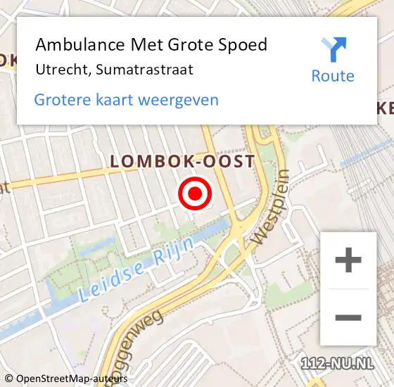 Locatie op kaart van de 112 melding: Ambulance Met Grote Spoed Naar Utrecht, Sumatrastraat op 14 augustus 2018 15:44