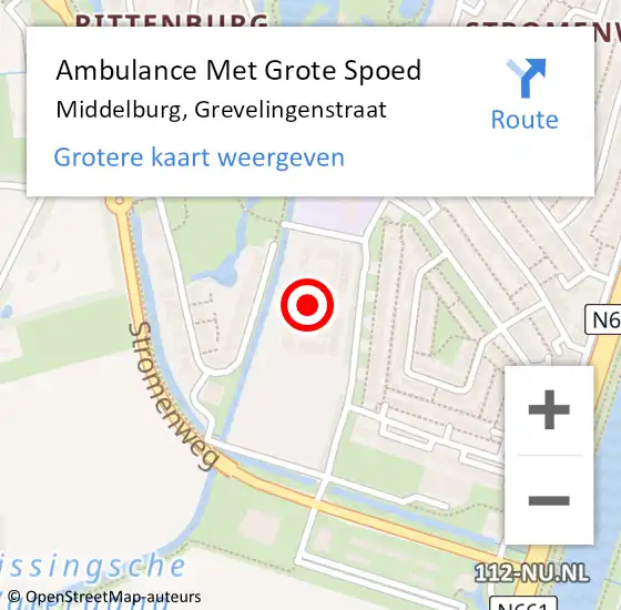 Locatie op kaart van de 112 melding: Ambulance Met Grote Spoed Naar Middelburg, Grevelingenstraat op 14 augustus 2018 16:12
