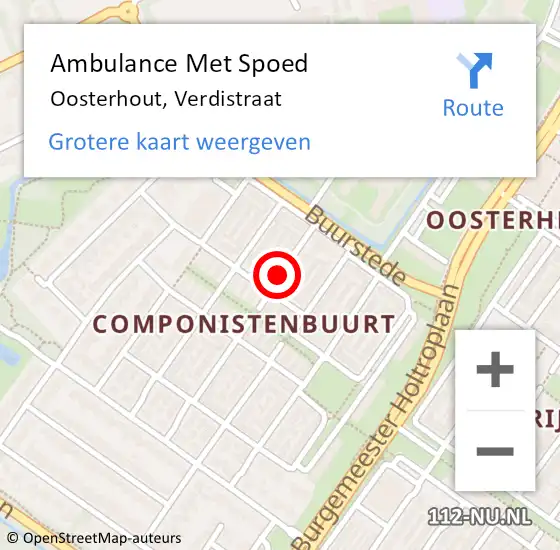 Locatie op kaart van de 112 melding: Ambulance Met Spoed Naar Oosterhout, Verdistraat op 14 augustus 2018 16:27