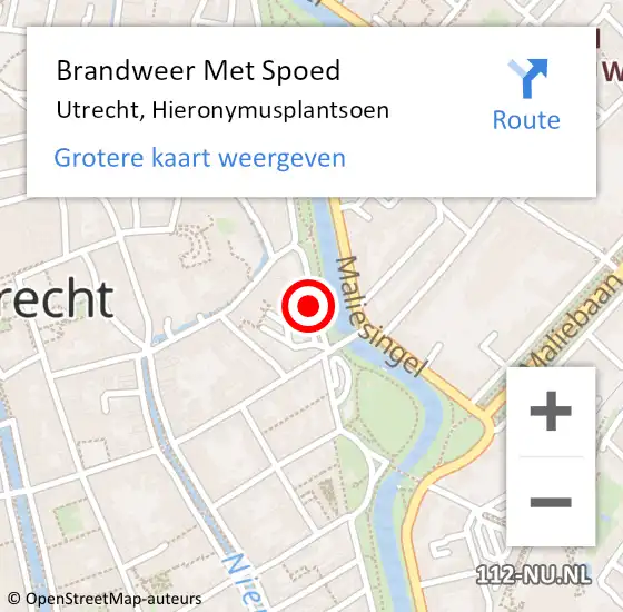 Locatie op kaart van de 112 melding: Brandweer Met Spoed Naar Utrecht, Hieronymusplantsoen op 14 augustus 2018 16:38