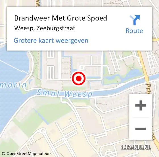 Locatie op kaart van de 112 melding: Brandweer Met Grote Spoed Naar Weesp, Zeeburgstraat op 14 augustus 2018 16:39