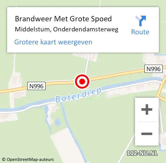 Locatie op kaart van de 112 melding: Brandweer Met Grote Spoed Naar Middelstum, Onderdendamsterweg op 14 augustus 2018 16:40