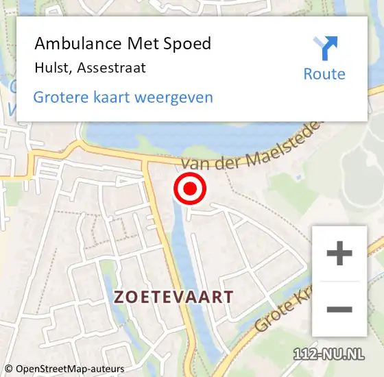 Locatie op kaart van de 112 melding: Ambulance Met Spoed Naar Hulst, Assestraat op 14 augustus 2018 18:33