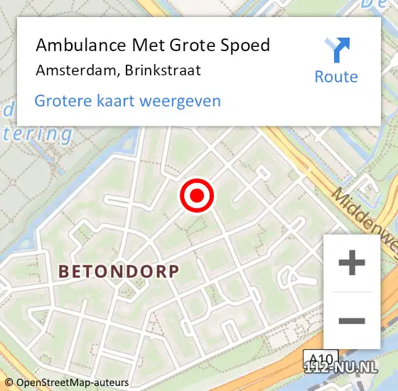 Locatie op kaart van de 112 melding: Ambulance Met Grote Spoed Naar Amsterdam, Brinkstraat op 14 augustus 2018 19:38
