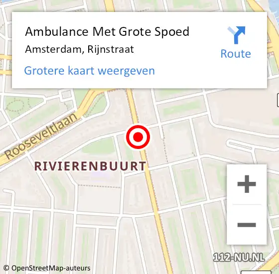 Locatie op kaart van de 112 melding: Ambulance Met Grote Spoed Naar Amsterdam, Rijnstraat op 14 augustus 2018 20:13