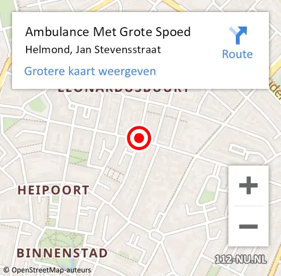 Locatie op kaart van de 112 melding: Ambulance Met Grote Spoed Naar Helmond, Jan Stevensstraat op 14 augustus 2018 20:35