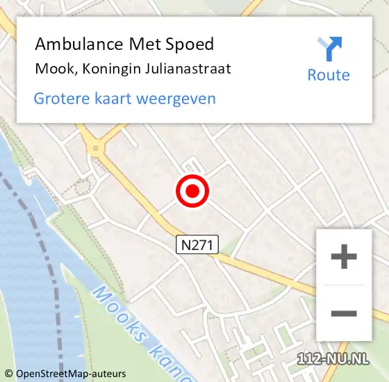 Locatie op kaart van de 112 melding: Ambulance Met Spoed Naar Mook, Koningin Julianastraat op 14 augustus 2018 23:35