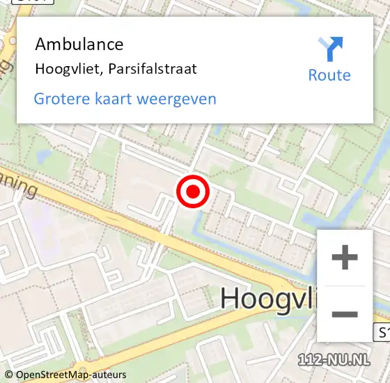 Locatie op kaart van de 112 melding: Ambulance Hoogvliet, Parsifalstraat op 14 augustus 2018 23:49