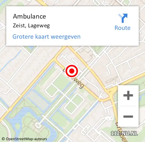Locatie op kaart van de 112 melding: Ambulance Zeist, Lageweg op 15 augustus 2018 00:04