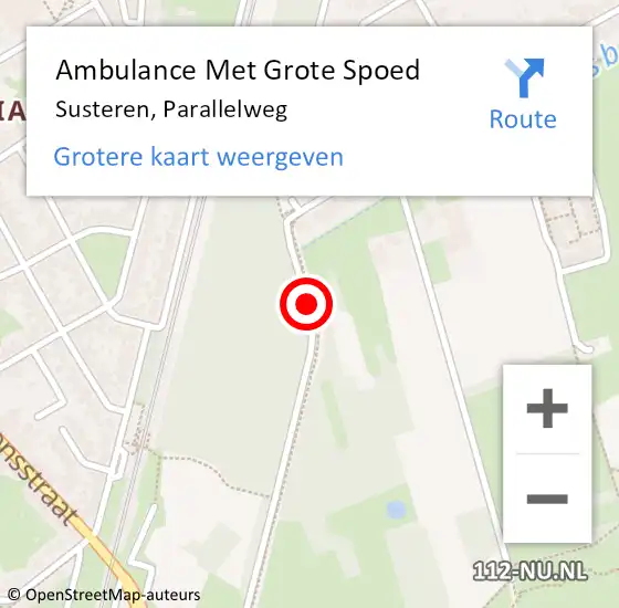 Locatie op kaart van de 112 melding: Ambulance Met Grote Spoed Naar Susteren, Parallelweg op 15 augustus 2018 00:04