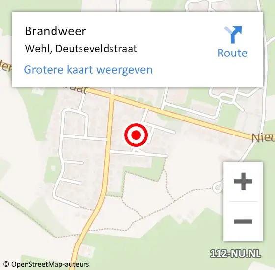 Locatie op kaart van de 112 melding: Brandweer Wehl, Deutseveldstraat op 15 augustus 2018 00:34